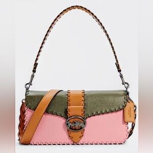 Coach Georgie Leather Shoulder Bag with Whipstitch Colorblock Pink & Green NWOT